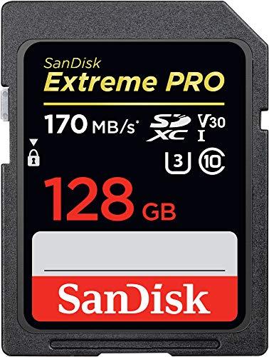 SanDisk Extreme PRO - Tarjeta de memoria SDXC de 128 GB, hasta 170 MB/s, Class 10, U3 y V30