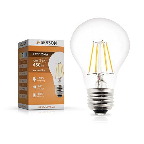 SEBSON® E27 LED 4,5W (Equivale de 35W - Calido-Blanca - 160° Haz de luz -E27 Casquillo - 230V AC - 450lm)