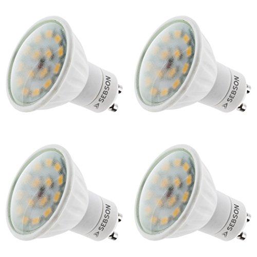 SEBSON® 4 x GU10 5W LED (Equivale de 35W - Calido Blanca - 380lm - SMD LED - 110º Haz de luz - 230V AC)