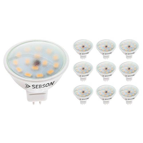 SEBSON® 10 x MR16 5W LED (Equivale de 35W - Calido Blanca - 380lm - SMD LED - 110º Haz de luz - 12V DC)