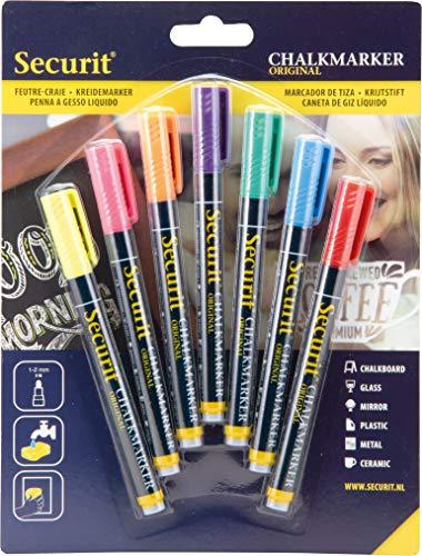 Securit - Juego de marcadores de tiza (7 unidades, 1-2 mm, punta redonda, colores surtidos), color multicolor 1-2 mm mit runder Spitze