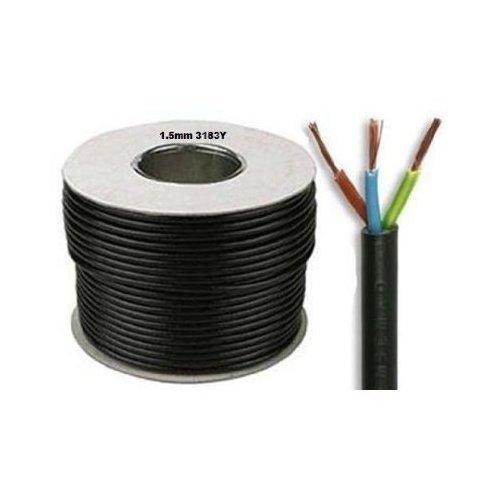 SEL 3183Y - Rollo de cable eléctrico (10 m, 1,5 mm, 15 A, 3 cables interiores), color negro