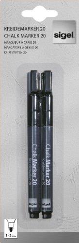 SIGEL GL177 Marcador de tiza 20, punta redonda 1-2 mm, negro, 2 unds.