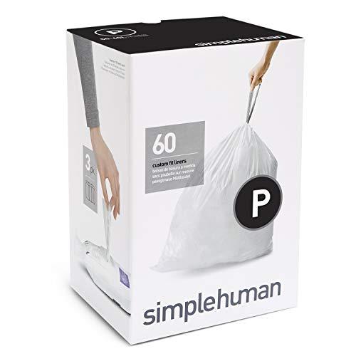 simplehuman Set 60 Bolsas Basura (P) 50-60, Blanco, Code p