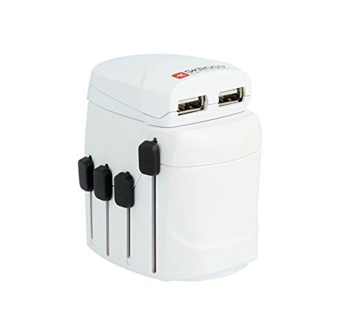 Skross Pro - Adaptador Universal de Viaje, 2-3 Polos, USB, Color Blanco