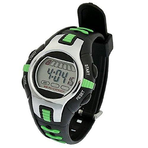 Reloj digital de plástico ajustable, estilo deportivo para niños, color negro y verde, de SODIAL
