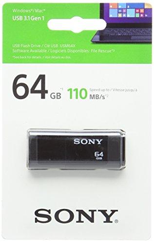 Sony USM64X/B2, Memoria USB 3.1 Gen 1, Capacidad 64 GB, Velocidad máxima de lectura 110 MB/s, Negro
