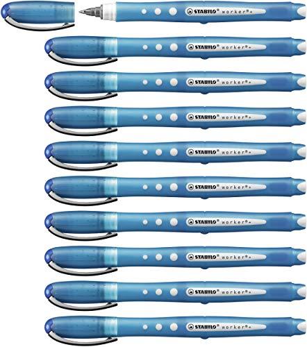 Stabilo Worker - Paquete de 10 bolígrafos de tinta líquida, azul