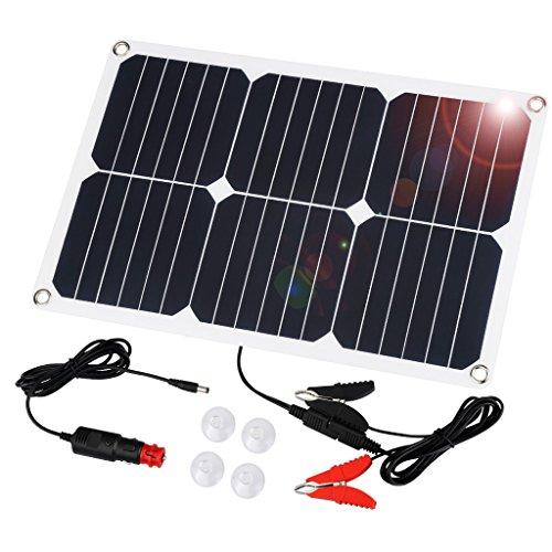 Suaoki - 18V 18W Cargador Panel Solar (Placa solar alta eficiencia, mechero de coche, batería pinzas de carga, tapas de succión, mantenimiento de batería para vehículos)