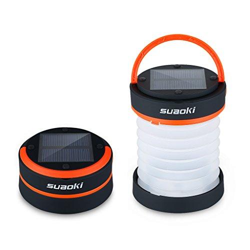 SUAOKI - Mini Linterna Camping LED Solar Plegable y Impermeable (Recargable con luz Solar y USB, Acampada, Tienda de campaña) Naranja