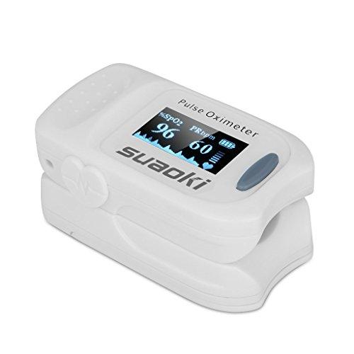 Suaoki - Pulsioxímetro de Dedo Oxímetro Pulsómetro Digital (Pantalla LED, Medidor de Sangre Oxígeno, Frecuencia Cardíaca, Para Adultos y Niños, con Caso Protector)