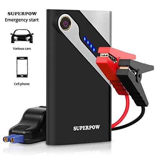 Superpow Jump Starter 8000mAh, 300A Batería Arrancador de Coche (Arranque Kit para Coche, Batería Externa Portátil, Pinzas Inteligentes, LED, USB Puertos) para Emergencia Smartphones