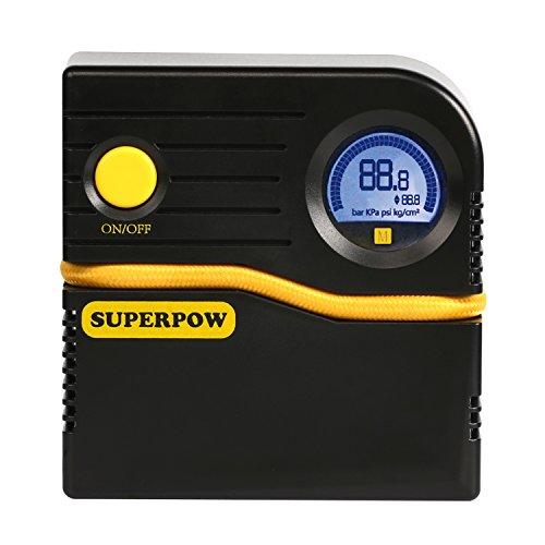 SUPERPOW - [2018 Última Edición] Compresor de Aire Portátil/Inflador de Neumáticos/Bomba de Bici Coche Buque de Vapor y Pelotas de Deporte/ 4 Minutos Llenado de Neumáticos/Pantalla LCD