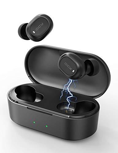 Auriculares Bluetooth con Micrófonos,QCY T2C Auriculares Inalámbricos Bluetooth 5.0 HiFi Mini Estéreo In-Ear Audifonos con Caja de Carga Portátil para iPhone y Android (Negro)