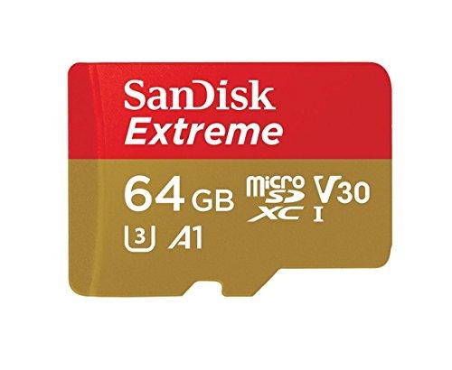 SanDisk Tarjeta de Memoria Extreme 64 GB microSDXC para Smartphone, tabletas y cámaras MIL + Adaptador SD, Velocidad de Lectura hasta 100 MB/s, Clase 10, U3, V30 y A1