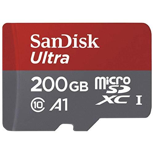 SanDisk Ultra, Tarjeta de Memoria y Adaptador Micro Sdxc con Hasta 100 Mb/S, Class 10, U1 y A1, 200 GB, Gris/Rojo