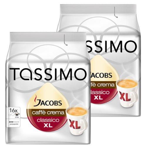 Tassimo Cápsulas de Café Jacobs Caffè Crema XL, Café Molido de Tueste Natural, Certificado Rainforest Alliance, 2 x 16 T-Discs