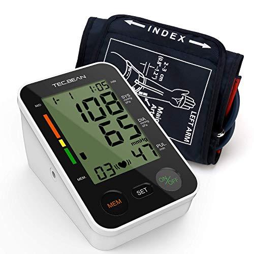 TEC.BEAN Tensiómetro de Brazo Monitor de presión arterial digital automático para el brazo superior con detección y almacenamiento de frecuencia cardiaca para 2 usuarios, certificado por la FDA