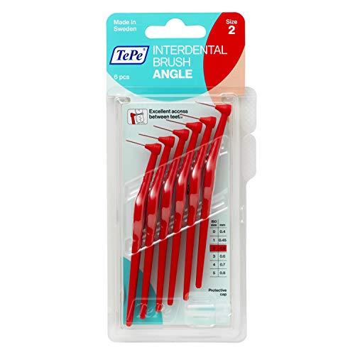 TePe Angle Cepillos interdentales angulados/Palillos interdentales/Tamaño 2, diámetro 0,5 mm/Pack de 6, color rojo