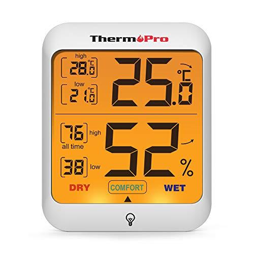 ThermoPro TP53 Termómetro Higrómetro Digital Medidor de Humedad y Temperatura de Interior Termohigrómetro Profesional para Habitación Ambiente con Retroiluminación Táctil