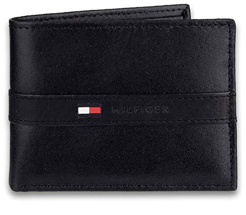 Tommy Hilfiger - Billetera para hombre con 6 bolsillos para tarjetas de crédito y ventana extraíble Negro Negro (Talla única