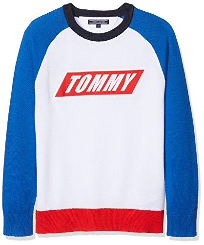 Tommy Hilfiger Tommy Color Block Cn Sweater suéter, Blanco (Bright White 123), 176 (Talla del Fabricante: 16) para Niños