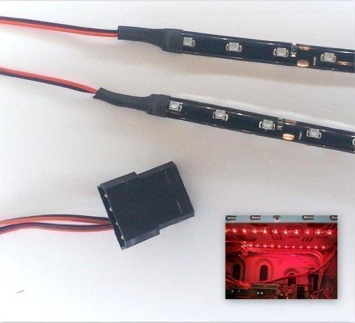 Top LED AMZ-TopLED-DW-277 - Kit de luces LED para caja de PC (2 tiras adhesivas de 15 cm con 9 pilotos LED cada una, cables de 40 cm) rojo Bright Red 40cm