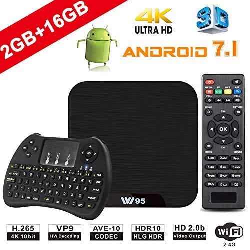 TV Box Android 7.1 - VIDEN W2 Smart TV Box Amlogic Quad Core, 2GB RAM & 16GB ROM, 4K*2K UHD H.265, HDMI, USB*2, 2.4GHz WiFi, Web TV Box, Android Set-Top Box, + 2 en 1 Ratón y Teclado