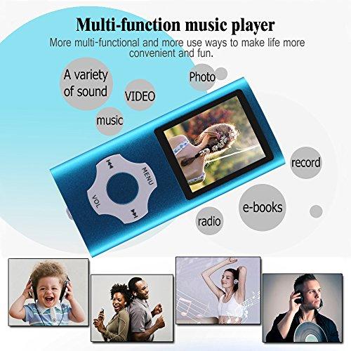 Ueleknight MP3 / MP4 Player con a Tarjeta Micro SD de 16GB,Reproductor de Música Digital Portátil Utilizado como Grabadora de Voz/FM-Radio/Video/E-Book Reader,Pantalla LCD de 1.81 Pulgadas-Azul