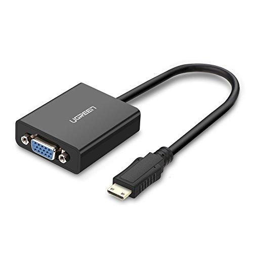 UGREEN Adaptador Mini HDMI a VGA, 1080p Conversor Mini HDMI a VGA con 3.5mm Audio Jack para Tabletas, Cámaras Digitales, Laptop y Otros Mini HDMI Dispositivos, Negro