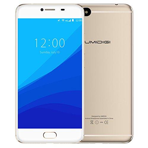 UMIDIGI C Note Smartphone Libre 4G Android 7.0 (Pantalla HD 5.5", Dual SIM, MTK6737T Quad Core 1.5Ghz, 32GB RAM, 3 GB de RAM, Cámara de 13Mp/5MP, 3800mAh Batería, Huellas Dactilares, OTG)- Oro