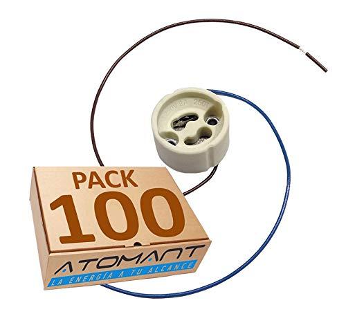 LED ATOMANT Soportes Pack x 100 Unidades portalamparas para Bombillas gu10 con Cable Largo 20cm, color blanco, Standard