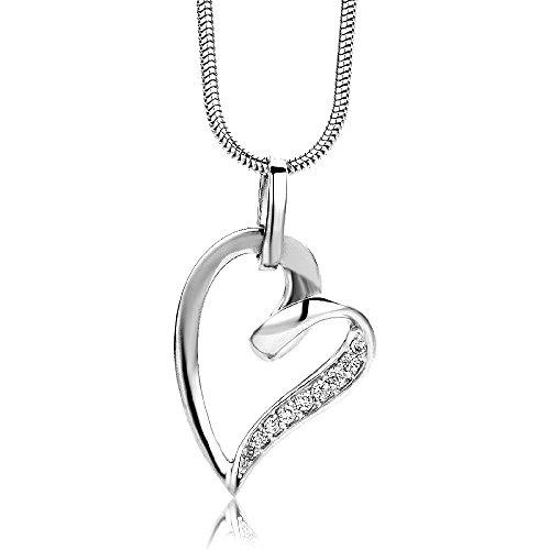 Miore - Collar de plata de ley con circonita en forma de corazon