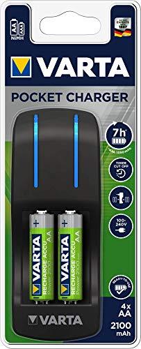 Varta Easy Energy Pocket - Cargador de pilas para 4 pilas recargables AA/AAA, 2100 mAh