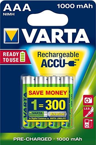 Varta Power Accu - Pilas recargables NiMH AAA 1000 mAh (Paquete de 4)