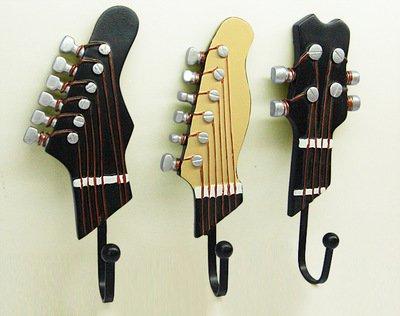 Vejaoo Juego de 3 Ganchos Decorativos Guitarra Forma Vintage Perchero de Pared para Colgar Abrigos/Teclas/Bolsa