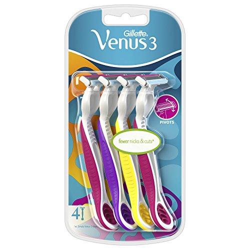 Venus gillette 3 maquinillas de afeitar desechables para mujer con 3 cuchillas y tira de la humedad, pack de 4
