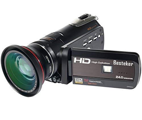 Videocámara, cámara de vídeo Besteker HDMI 1080P FHD Digital infrarrojos de visión nocturna zoom 18X función de WIFI 30 FPS con pantalla táctil y 72mm objetivo gran angular (HDV-D395)