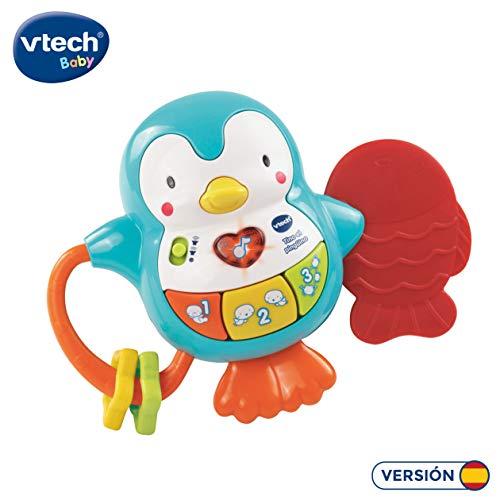 VTech - Tino el pingüino, Juguete para bebé, mordedor y sonajero interactivo con actividades para descubrir los animales, números, colores y divertidas canciones