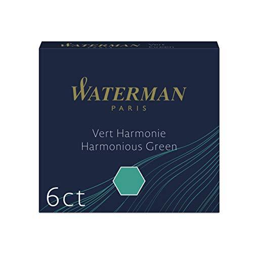 Waterman - Cartuchos de tinta para plumas estilográficas, 'International' cortos, verde armonioso, paquete de 6
