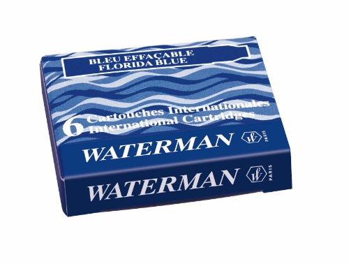 Waterman S0110950 Cartuchos de tinta azul serenidad (lavable) de tamaño pequeño (paquete de 6)