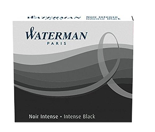 Waterman - Cartuchos de tinta para plumas estilográficas, 'International' cortos, negro intenso, paquete de 6
