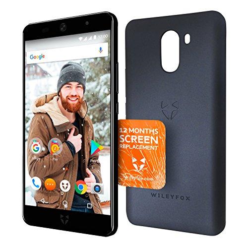 WileyFox Swift 2 Plus - Smartphone con pantalla de 5" (memoria interna de 32 GB, cámara foto de 16 MP, Android) color negro + funda + 12 meses de protección de pantalla