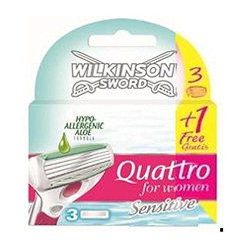 Wilkinson Sword Quattro for Women Sensitive - Cuchillas de afeitar (3+1, 1 x 4 unidades)