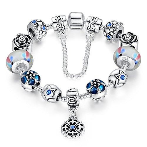Cadena Wowl Corazón seguro pulseras del encanto de plata plateado con la cuenta de cristal de murano de regalo de las mujeres