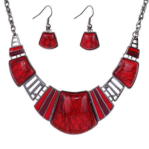 YAZILIND vendimiae Collar étnico Tibetano Fragmentado Rojo Turquesa Pendientes Collar Babero de la joyería