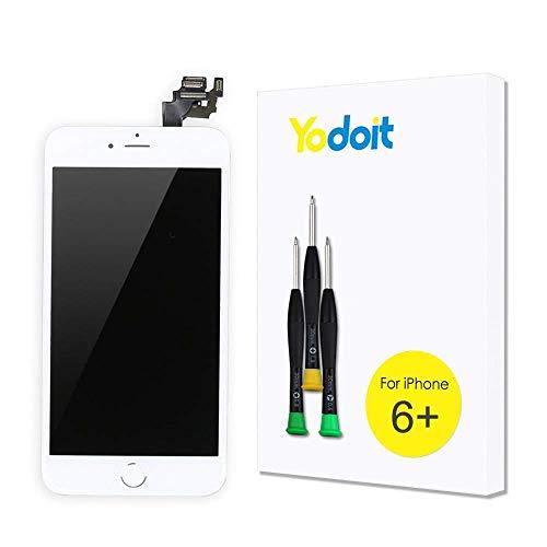 Yodoit para iPhone 6 Plus Blanco LCD Pantalla Digitalizador Pantalla Táctil de Cristal Reemplazo con Piezas de Repuesto (Cámara Frontal, Sensor Flex, Altavoz Auricular, Botón de Inicio) +Herramienta