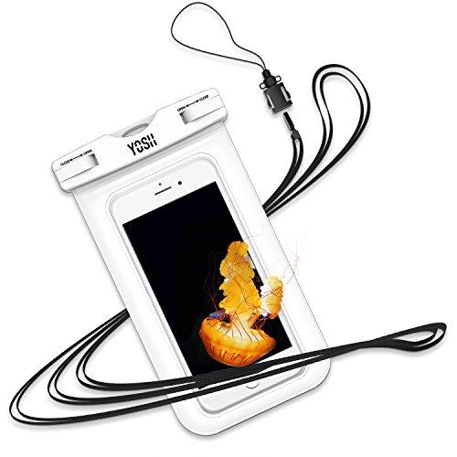 YOSH Funda Impermeable Móvil Universal, IPX8 Certificado, Garantía De por Vida, Bolsa Sumergible para iPhone X 8 7 6s Samsung J5 J7 S7 S8 S9 Huawei P20 P10 y Otros Móviles hasta 6 Pulgadas (Blanco)