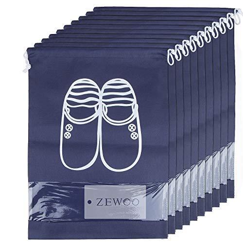 ZeWoo 10 Pcs Bolsas de Zapatos, Accesorios de Viaje con la Cremallera para los Hombres y de Las Mujeres Cordón a Prueba de Polvo portátil con Ventana Transparente (Navy Blue)