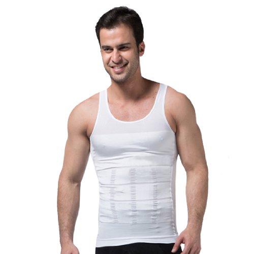 ZEROBODYS Faja reductora hombres camisa de elástica de adelgazamiento de la forma chaleco escultural Blanco SS-M01